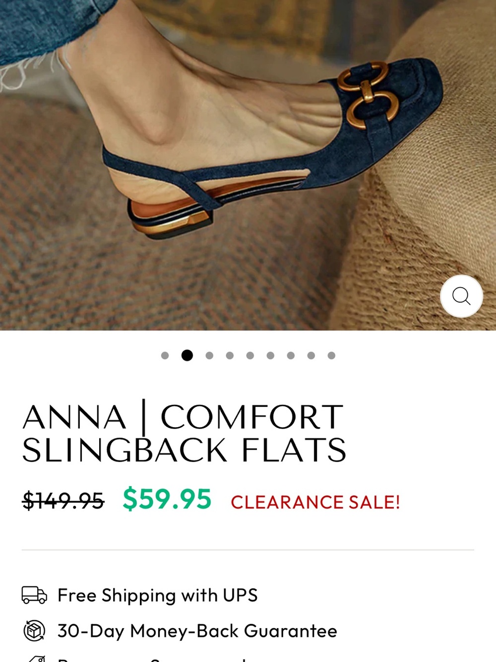 Anna Navy Suede Slingback Flats with Gold-Tone Accent